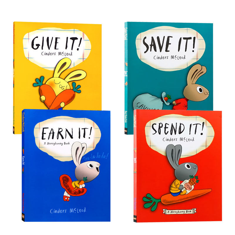 送音频 英文原版小兔子学花钱系列4册Moneybunny理财兔省钱save it赚钱earn捐钱give花钱spend绘本幼儿童理财财商培养小狗钱钱
