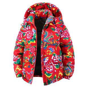 国潮东北大花中国棉袄男女款牡丹花冬季棉衣网红加厚保暖棉服外套