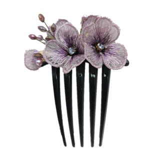 五齿盘发插梳复古刺绣头花发簪发夹簪子妈妈后脑勺头饰发卡秋新款