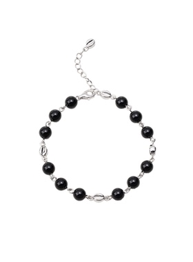 黑玛瑙银手链男女金属链条高级感