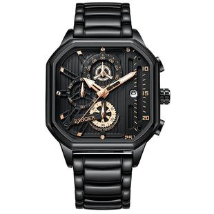 正品BINGER宾格手表男士方形潮流男款全自动机械防水夜光名牌腕表