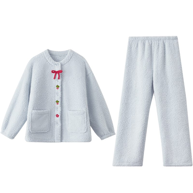 红豆珊瑚绒睡衣女加厚甜美开衫可外穿桂花绒保暖家居服套装25年冬