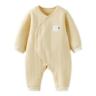 童泰婴儿连体衣秋冬季纯棉保暖宝宝衣服新生儿哈衣爬服睡衣提花