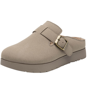 大东女鞋勃肯鞋2025冬季新款复古一脚蹬包头拖鞋加绒厚底懒人鞋