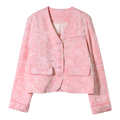 GESGOO羊毛混纺提花粉色短款外套