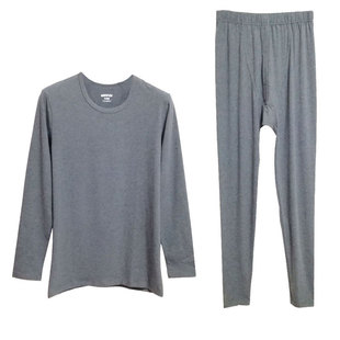 万邦狐棉莱卡保暖内衣男秋冬秋衣秋裤套装棉毛衫圆领打底修身线衣