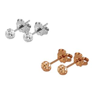 18K玫瑰金黄金白金车花半球形耳钉耳扣18k耳饰品牌新款素金泡钉