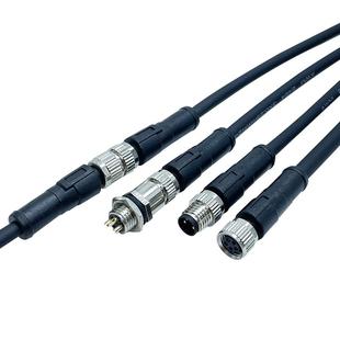 M8航空插头直头弯头防水连接器3芯4芯针孔传感器公母头注塑带线