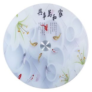 加厚钢化玻璃贴画餐桌转盘带底座酒店旋转印花圆桌面饭店转桌家用