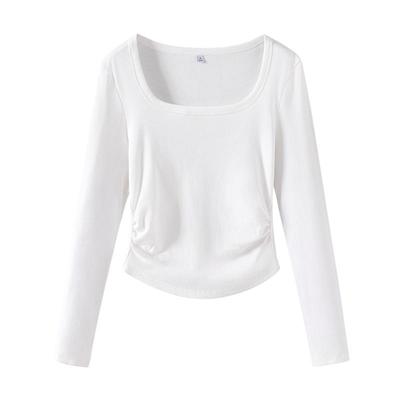 班尼路u领打底衫褶皱短款上衣