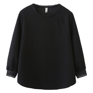 胖妹妹大码女上衣2026春季新款时尚蕾丝花边拼接遮肚子九分袖t恤