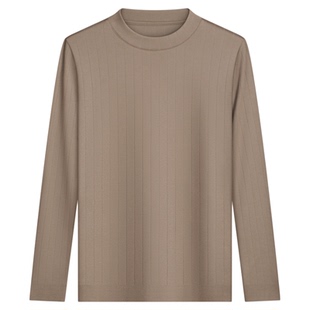 秋冬季男士中半高领长袖条纹T恤商务休闲圆领针织衫2025男装新款