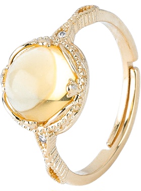 复古新年招财黄水晶大蛋面戒指