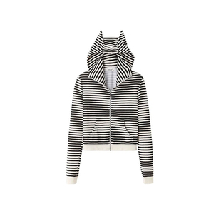 JAMUUS松弛假日条纹卫衣恶魔角开衫女韩系设计感外套修身显瘦上衣