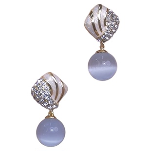 s925银针镶钻猫眼石耳环女气质百搭2025年新款耳饰潮时尚名媛耳钉