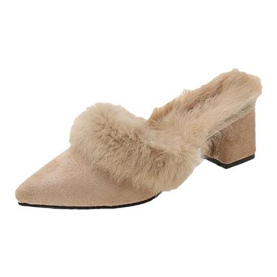 毛拖鞋女保暖加绒尖头时尚