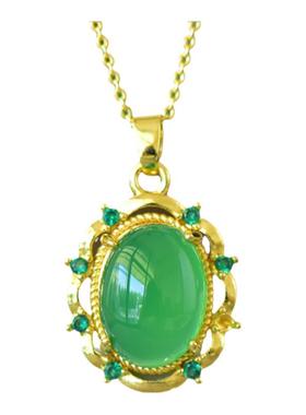 国潮臻品古法鎏金镶嵌天然冰种帝王绿玉髓蛋面吊坠配证书礼盒链子