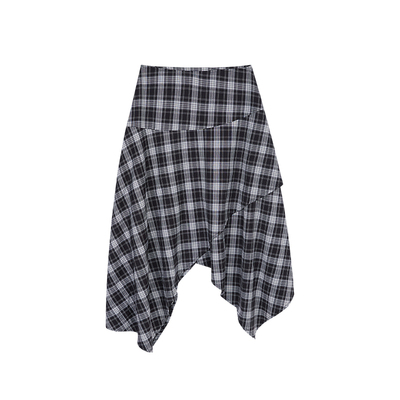 Jamor加墨时尚格纹半身裙子不规则经典格子裙2025秋冬季新款女装