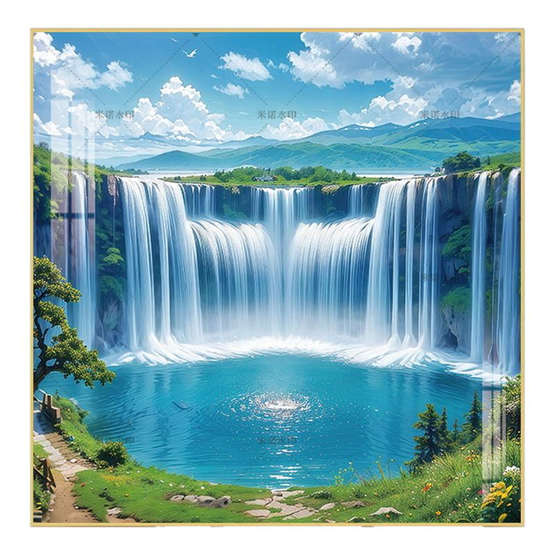客厅沙发晶瓷背景墙正方形流水卧现代装饰画