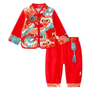 龙喜年一周岁男宝礼服新款中式红色唐装少爷生日百天抓周宴衣服秋