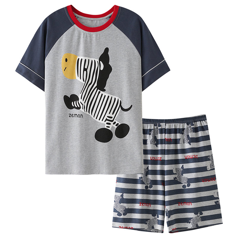 情侣夏季纯棉短袖卡通家居服套装