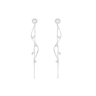 适合圆脸的两戴式耳饰树叶流苏珠珠耳钉女轻奢高级感气质大气耳环