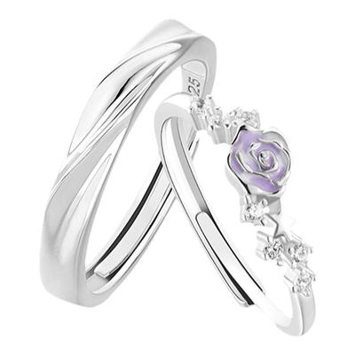 VIVIWELL暮色玫瑰925银情侣对戒