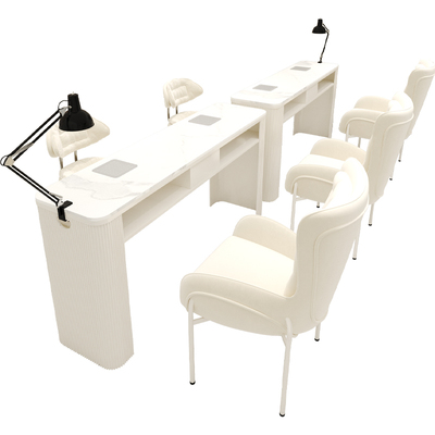 铁叮当奶油风美甲桌椅套装带吸尘器插座美甲台网红大理石修甲桌