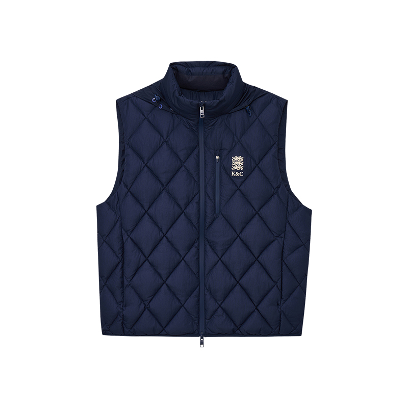 【圣诞礼物】KENT&CURWEN/肯迪文男士白鹅绒菱格三狮连帽羽绒马甲