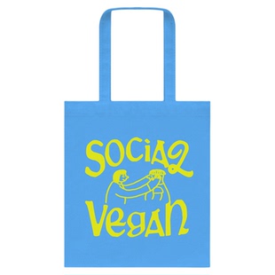 Talktokey(TTO) 社交素食主义 通勤百搭纯棉单肩蓝色帆布包袋男女