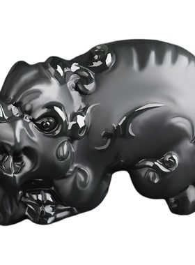 和田玉黑塔青玉貔貅摆件茶宠玩件