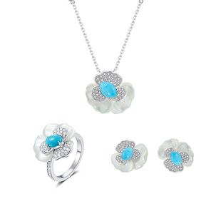 CIGALONG龙梓嘉三色堇天山绿松石项链耳钉戒指梨满园新中式珠宝