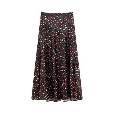 AloneSavor龙喜儿 法式复古彩色波点不规则剪裁开叉女半身裙J066