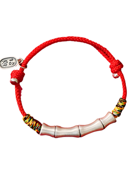 上岸竹节手绳纯银马年本命年红绳好运银饰巨好看的手链红色高颜值