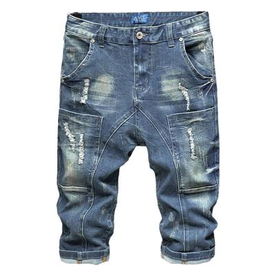 多口袋七分牛仔短裤男