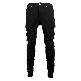 TGFCLUB 美式街头rapper潮牌基础百搭弹力水洗破洞修身小脚牛仔裤