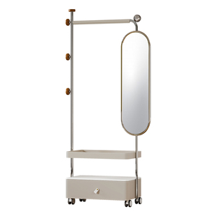 意式轻奢衣帽架穿衣镜一体家用落地卧室床头柜带抽屉可移动置物架