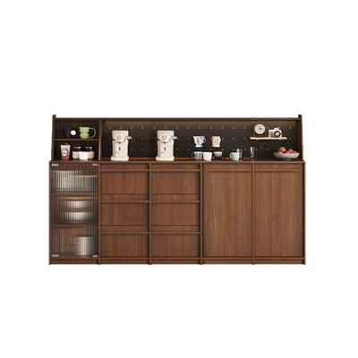 实木骨骼线餐边柜靠墙一体储物柜玻璃门中古风靠山柜餐厅茶水柜子