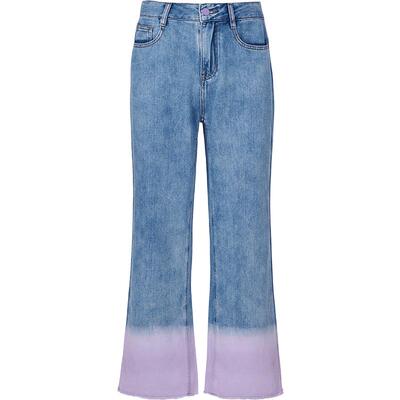 曼德诗浅蓝牛仔裤女2025秋季渐变拼接设计感职业宽松休闲直筒裤