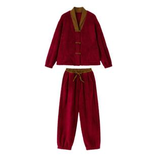 AR新中式红色北极绒家居服套装马年新年本命年男女同款睡衣保暖冬