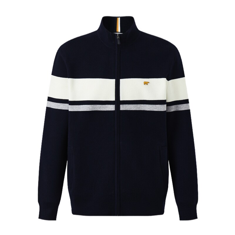 【夏季新品】GOLDEN BEAR/金熊男装2026撞色条纹立领休闲针织开衫