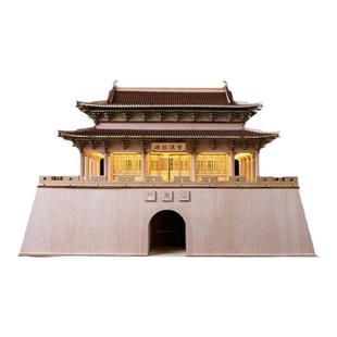 东方木作中式迎恩门古城楼模型实木榫卯积木3D古建筑玩具拼装摆件