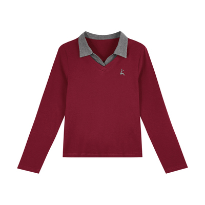 假两件长袖t恤女春秋时尚polo衫