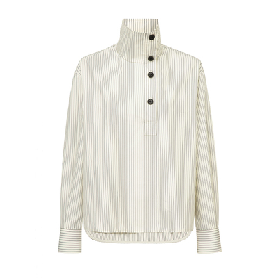 REINEREN任茜 2025夏季设计感休闲简约细条纹宽松棉质长袖衬衫
