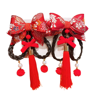 儿童过年汉服头饰女发夹中国风宝宝红色拜年头花古风女童新年发饰