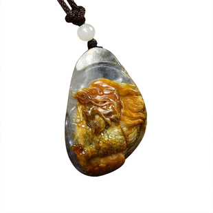 紫润轩新疆和田玉籽料生肖龙吊坠青花黄沁独籽飞龙在天挂件水墨料