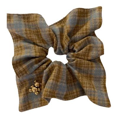 温柔气质~复古小熊格纹方巾发圈