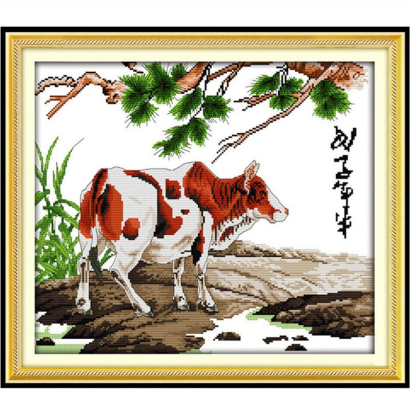 戊子牛十字绣简单绣老牛图案新款