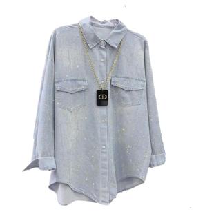 2026春季新款设计感重工烫钻牛仔衬衫外套女宽松休闲百搭长袖上衣