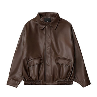 嘿马七作美式翻领皮衣短款外套复古春秋款男女休闲美拉德机车夹克